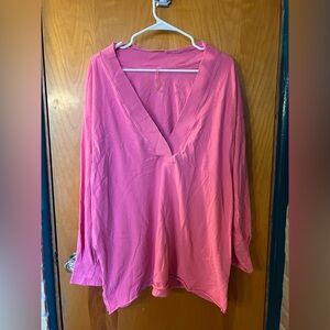 FP Movement by Free People Pink Long Sleeve V-Neck Top